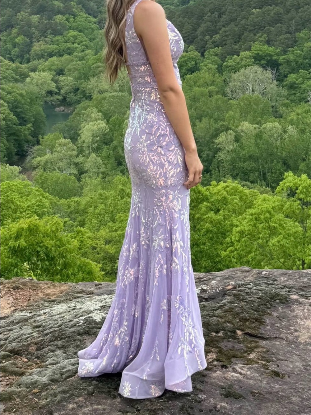 Elegant Lavender Sequin Embellished Evening Gown